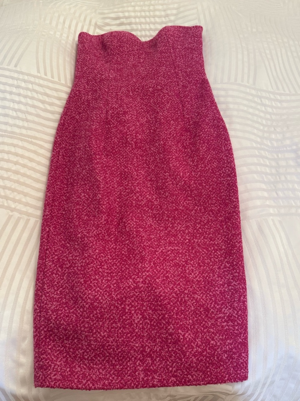 Michael Kors Strapless Sweetheart Neckline Bustier Dress in Bright Pink Tweed